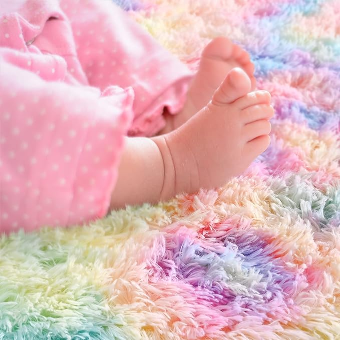Noahas Oval Fluffy Rainbow Rug 2.6X5.3 Small Kids Rugs for Bedroom Girls And Boys Aesthetic,Bedside Bedroom Rug,Ultra Soft Runner Carpet Modern Shaggy Nursery Area Rugs Home Decor - LeafyLoom