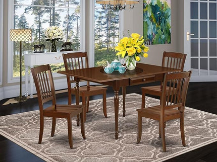 East West Furniture MZDA5-MAH-W Monza 5 Piece Kitchen Set Includes a Rectangle Table with Dropleaf and 4 Dining Room Chairs, 36x54 Inch - LeafyLoom