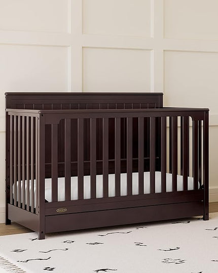 Graco Hadley 5-in-1 Convertible Crib with Drawer (Espresso) – Crib with Drawer Combo, Includes Full-Size Nursery Storage Drawer, Converts from Baby Crib to Toddler Bed, Daybed and Full-Size Bed - LeafyLoom