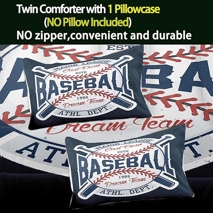 Bodhi Boys Baseball Comforter Set King Size,Sports Comforter for Boys,Baseball Comforter Set King,Baseball Bedding Set for Kids,Teen Comforter Bedding Set King with Pillowcases - LeafyLoom