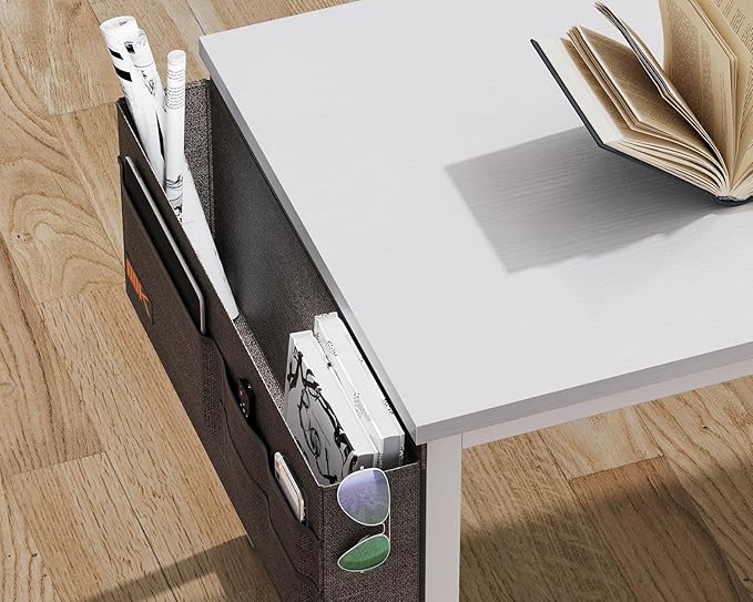 AODK 32 inch Small Computer Desk with Power Outlet for Small Spaces Home Office Student Laptop PC Writing Desks with Storage Bag Headphone Hook, White - LeafyLoom