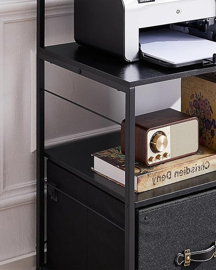 VECELO Mobile Lateral File Cabinet Rolling Printer Stand with 3 Open Storage Shelf, Ideal for Letter Size Folders, with Lockable Casters, Strong Steel Frame, Perfect for Office, Black, 2 Drawer - LeafyLoom