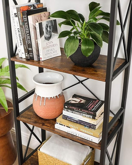 VASAGLE DAINTREE Bookshelf, Kitchen Shelf, Free Standing Shelf, Ladder Rack with 4 Open Shelves, for Kitchen, Office, Stable Steel Frame - LeafyLoom