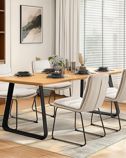Dining Chairs Set of 2, Upholstered Dining Room Kitchen Chairs with Metal Legs, Modern Fabric PU Leather Side Chairs for Home Office, Cream - LeafyLoom