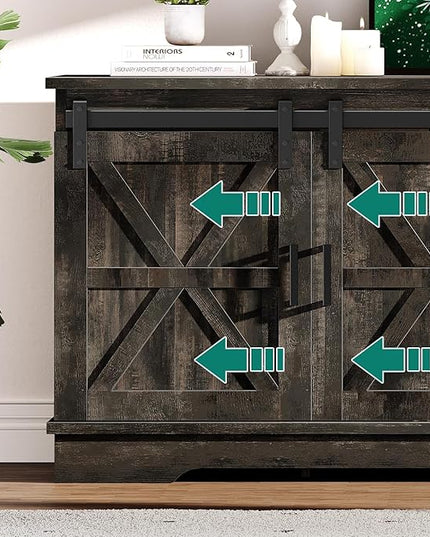 YITAHOME TV Stand for 65 55 Inch TV, Farmhouse Entertainment Center with Storage Cabinet and Sliding Barn Doors, Rustic TV Cabinet Media Console Table for Living Room, Dark Rustic Oak - LeafyLoom