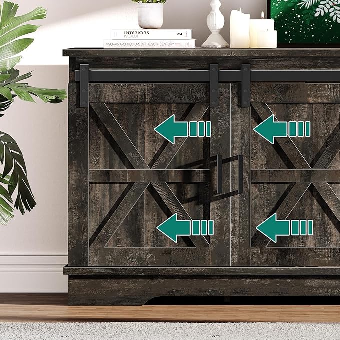 YITAHOME TV Stand for 65 55 Inch TV, Farmhouse Entertainment Center with Storage Cabinet and Sliding Barn Doors, Rustic TV Cabinet Media Console Table for Living Room, Dark Rustic Oak - LeafyLoom