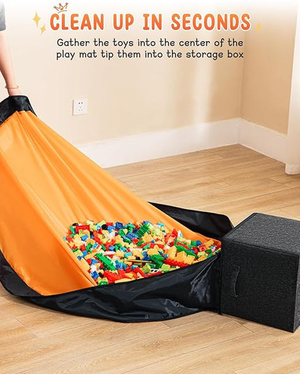 Toy Storage Organizer and Play Mat 13"x13"x13 Basket for Building Bricks Collapsible Storage Box for Kids Nonwoven Fabric Organizer Cube Bin - LeafyLoom
