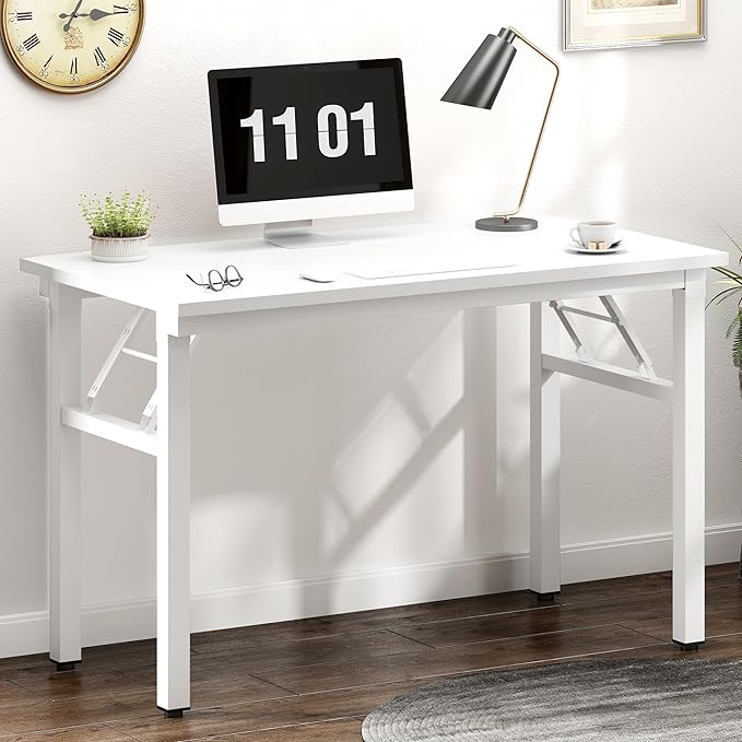 Need 39.4 inch Computer Desk for Small Space Small Folding Table Small Writing Desk Compact Desk Foldable Desk with BIFMA Certification, No Install Needed, White AC5-10060-DW - LeafyLoom