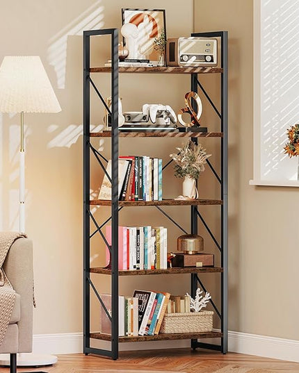 DWVO Industrial Bookshelves and Bookcases, Storage Shelves Organizer Standing Shelf, Display Rack Book Shelves for Bedroom,Living Room,Office,Kitchen, Rustic Brown - LeafyLoom