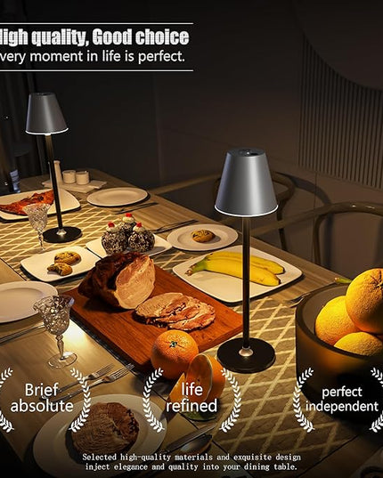 Modern LED CordlessTable Lamp,4000mAh Rechargeable Battery Desk lamp,3 Level Brightness Night Light, Metal Shell,Minimalist Design, for Couple Dinner/Coffee Table/Restaurant/Bedroom(Sliver&Black) - LeafyLoom