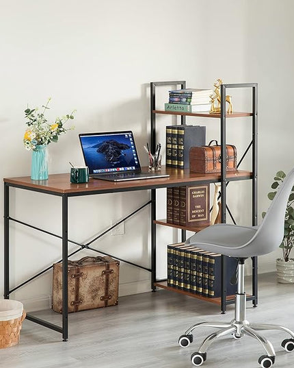 Wood and Metal Industrial Home Office Computer Desk with Bookshelves, Natural - LeafyLoom