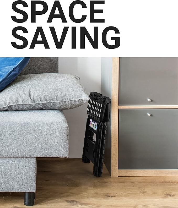 Delxo Folding Step Stool, 13 inch Non-Slip Foldable Stools for Kids & Adults Up to 300 LBS, Step Stool with Handle, Lightweight for Kitchen, Bathroom, Bedroom, Garden, Black, 1PC - LeafyLoom