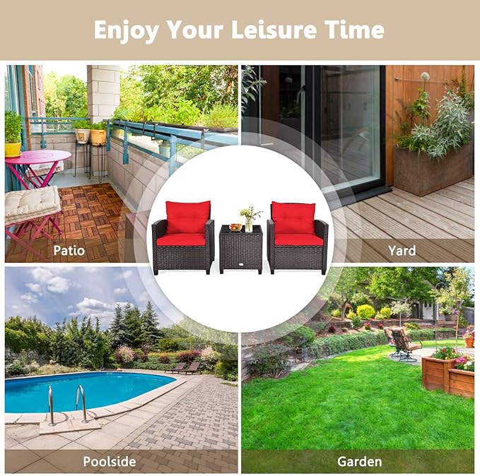 3 PCS Patio Furniture Set, OneSize, Red - LeafyLoom