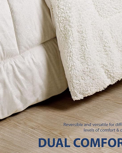 Cathay Home King Comforter Set: Ultra Soft and Plush Reversible Micromink and Sherpa 3-Piece Bedding Set, Ivory, King (102" x 90") - LeafyLoom