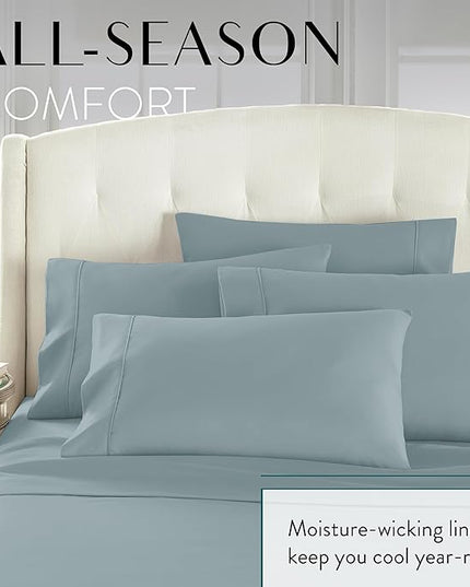 Danjor Linens King Size Sheets Set - 6 Piece Set Including 4 Pillowcases - Deep Pockets - Breathable, Soft Bed Sheets - Wrinkle Free - Machine Washable - Spa Blue King Bed Sheets - 6pc - LeafyLoom