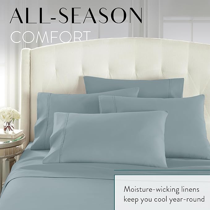 Danjor Linens Full Size Sheets Set - 6 Piece Set Including 4 Pillowcases- Deep Pockets - Breathable, Soft Bed Sheets - Wrinkle Free - Machine Washable - Spa Blue Bed Sheets - 6 pc - LeafyLoom