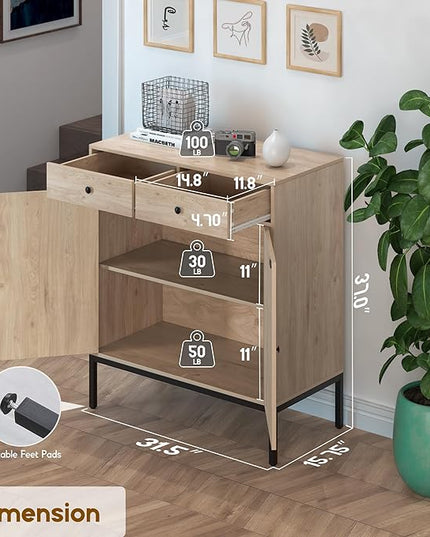 XIAO WEI Set of 2 Sideboard Cabinet with Handmade Natural Rattan Doors and Drawers, Rattan Cabinet Console Table Buffet Cabinet, for Kitchen, Living Room, Hallway, Entryway, Natural - LeafyLoom
