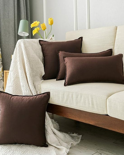Jeanerlor Cotton Linen Square Decorative Throw Pillow Case Cushion Cover with Twin Needles Stitch on Edge, 12"x20"(30 x 50cm), 2 Pcs, Brown - LeafyLoom