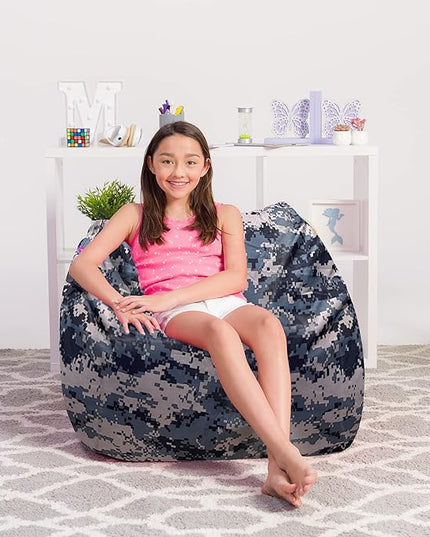 Posh Creations Structured Comfy Bean Bag Chair for Gaming, Reading and Watching TV, Coronado Chair, Nylon - Camo Digital - LeafyLoom