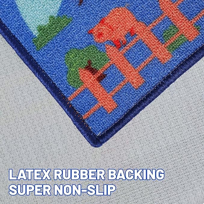 Kids Carpet Playmat Rug 78.7"x59", Car Rug for Kids Cars, Non-Slip Town City Road Map Kids Rug for Playroom Bedroom Boys, Kids Car Mat Road Rug, Track Rug Car Play Rug for Kids (78.7X59Inch,Blue) - LeafyLoom