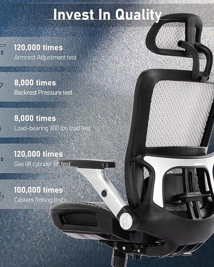 COLAMY Ergonomic Mesh Office Chair with Footrest, High Back Computer Executive Desk Chair with Headrest and 4D Flip-up Armrests, Adjustable Tilt Lock and Lumbar Support-Grey - LeafyLoom