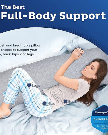 Snuggle-Pedic Long Body Pillow for Adults - Big 20x54 Pregnancy Pillows w/Shredded Memory Foam & Cooling Pillow Cover - Cuddle Firm Maternity Side Sleeper Pillow Insert to Hug for Bed - Grayy - LeafyLoom