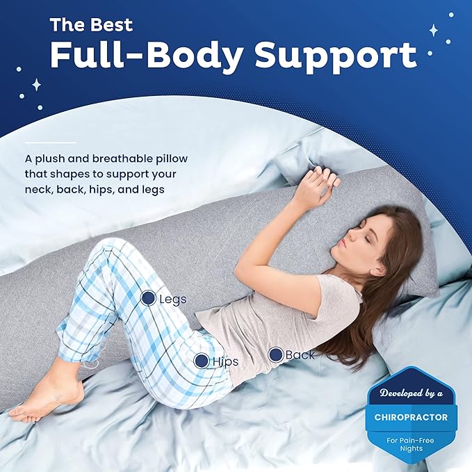 Snuggle-Pedic Long Body Pillow for Adults - Big 20x54 Pregnancy Pillows w/Shredded Memory Foam & Cooling Pillow Cover - Cuddle Firm Maternity Side Sleeper Pillow Insert to Hug for Bed - Grayy - LeafyLoom