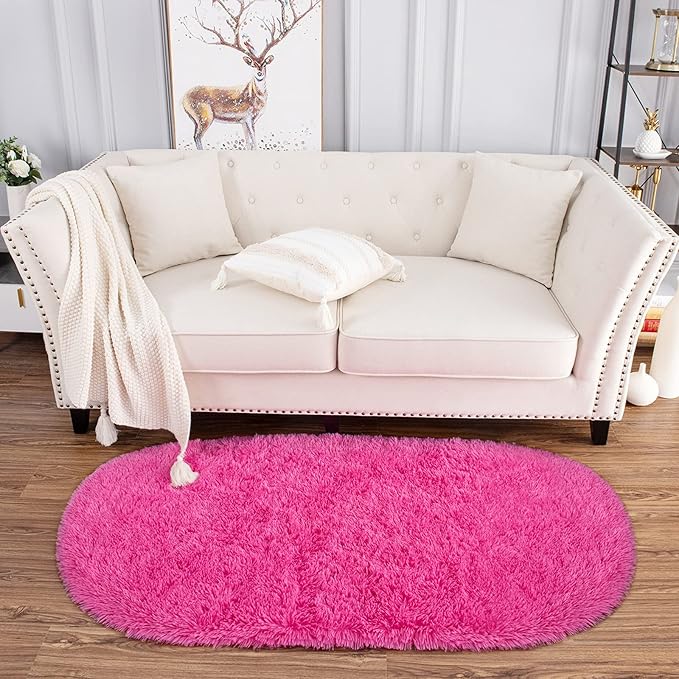 Noahas Ultra Soft Fluffy Bedroom Rugs Kids Room Carpet Modern Shaggy Area Rugs Home Decor 2.6' X 5.3', Hot Pink - LeafyLoom