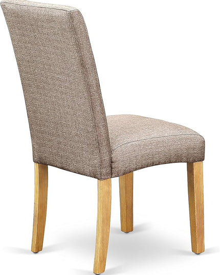 East West Furniture Antique 3 Piece Room Set Contains a Round Kitchen Table with Pedestal and 2 Dark Khaki Linen Fabric Parsons Dining Chairs, 36x36 Inch, Oak - LeafyLoom