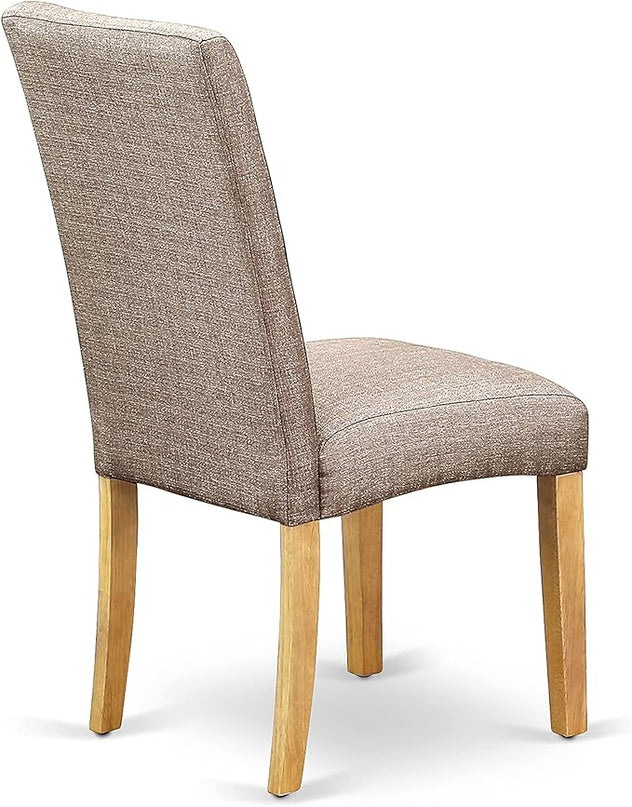 East West Furniture Antique 3 Piece Room Set Contains a Round Kitchen Table with Pedestal and 2 Dark Khaki Linen Fabric Parsons Dining Chairs, 36x36 Inch, Oak - LeafyLoom