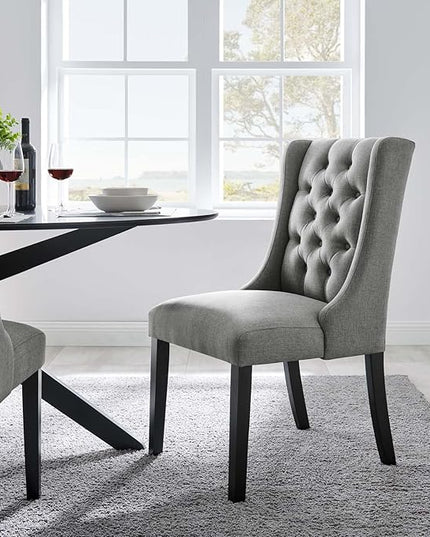 Modway Baronet Button Tufted Fabric, One Dining Chair, Light Gray - LeafyLoom