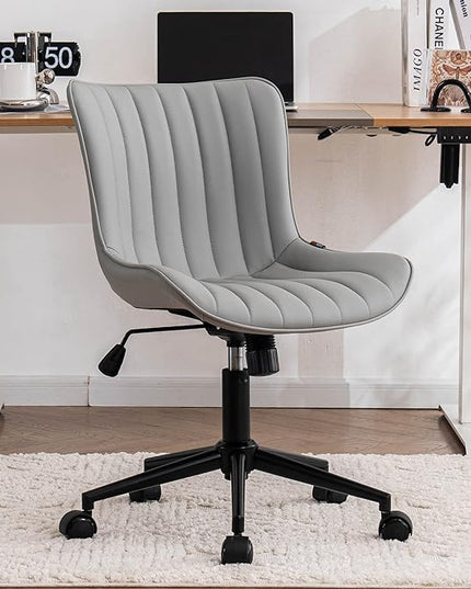 YOUNIKE Armless Office Chair with Wheels Swivel Rolling Computer Chair, Upholstered Leather Desk Chair, Modern Adjustable Rolling Task Chair, Grey - LeafyLoom