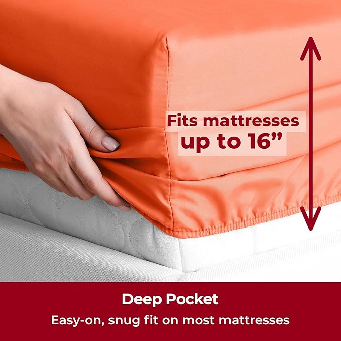 Mellanni California King Sheets Set - 4 PC Iconic Collection Bedding Sheets & Pillowcases - Hotel Luxury, Extra Soft, Cooling Bed Sheets - Deep Pocket up to 16 inch (Cal King, Poppy Orange) - LeafyLoom