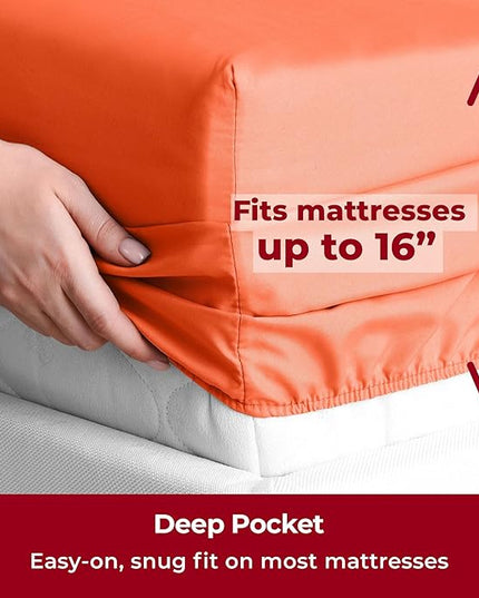 Mellanni Twin XL Sheets Set - 3 PC Iconic Collection Bedding Sheets & Pillowcases - Hotel Luxury, Extra Soft, Cooling Bed Sheets - Deep Pocket up to 16 inch (Twin Extra Long, Poppy Orange) - LeafyLoom