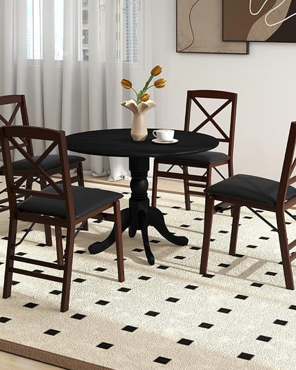 Round Dining Table, Black - LeafyLoom