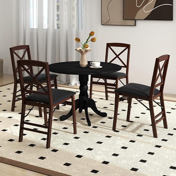 Round Dining Table, Black - LeafyLoom