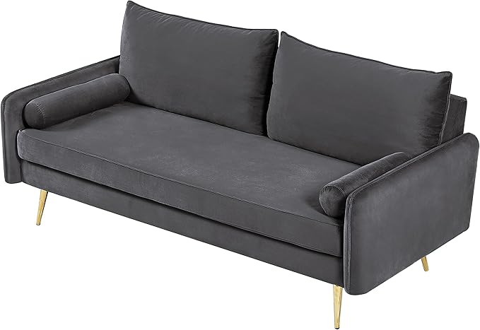 Kent Modern Sofa, European Style Velvet Living Room Furniture with Tapered Legs, Vintage Flair, and Sleek Design, Grey - LeafyLoom