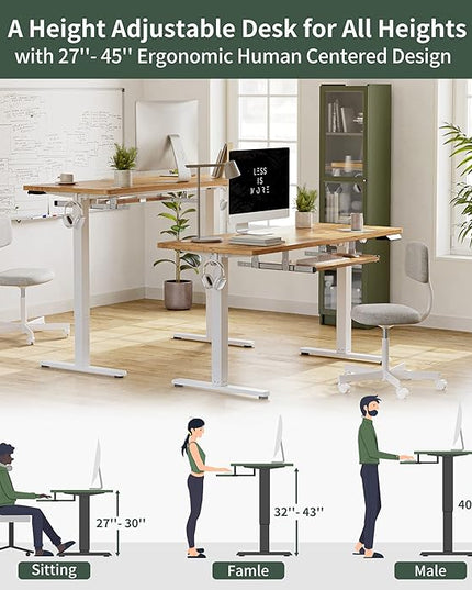 FEZIBO Standing Desk with Keyboard Tray, 48 × 24 Inches Electric Height Adjustable Desk, Sit Stand Up Desk, Computer Office Desk, Light Rustic - LeafyLoom