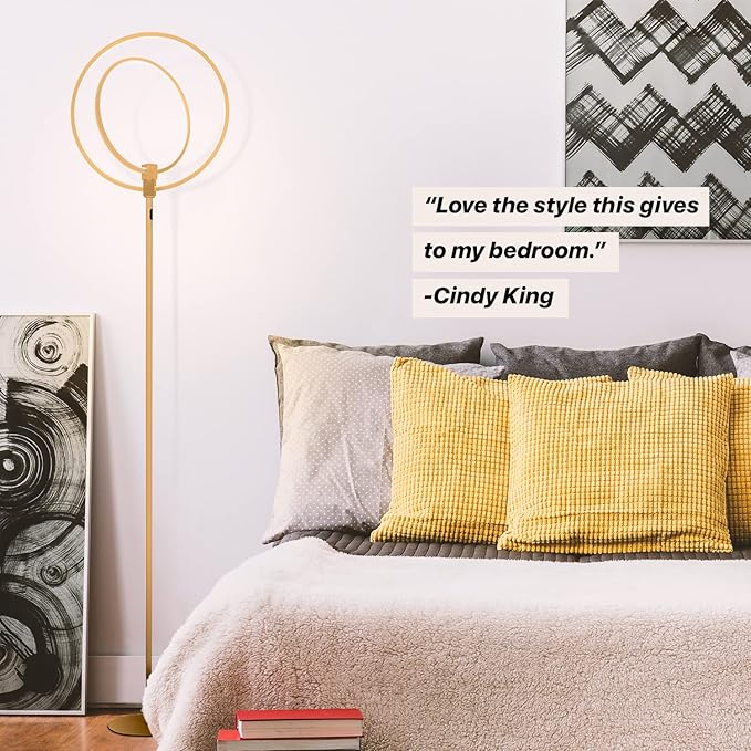 Brightech Eclipse Modern LED Torchiere Floor Lamp - Very High Brightness, Indoor Lamp - Living Room Standing Light - Alternative to Halogen - Built in Touch Dimmer - Gold/Brass - LeafyLoom