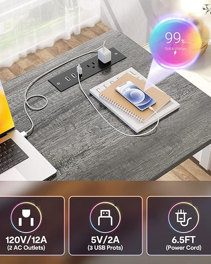 Height Adjustable Standing Desk with Power Outlets, 32" Manual Stand Up Desk with Storage Shelves Small Mobile Rolling Computer Desk Portable Laptop Table with Wheels for Home Office, Grey Oak - LeafyLoom