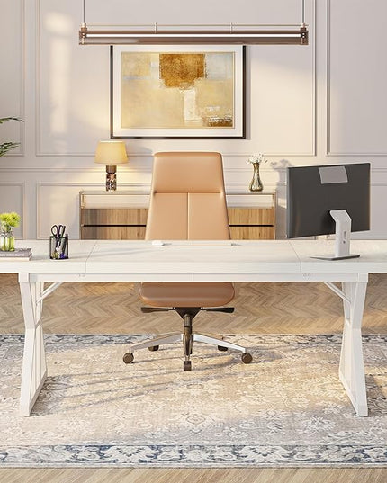 Tribesigns 70.8-Inch Executive Desk, Large Computer Office Desk Workstation, Modern Simple Style Laptop Desk Study Writing Table Business Furniture for Home Office (White, 70.8 Inch) - LeafyLoom