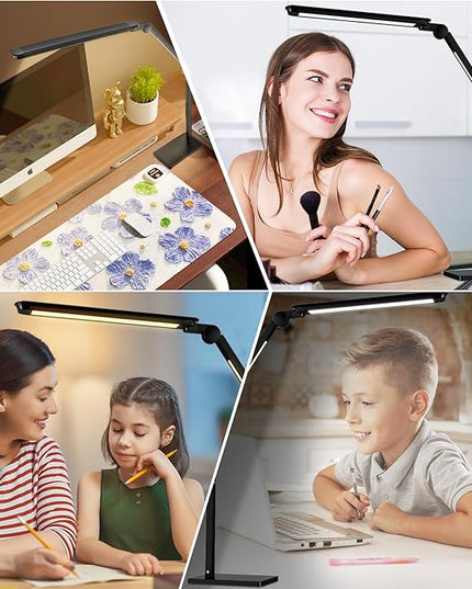 LED Desk Lamp with USB Charging Ports,Creative Touch Reading Light, with Memory Dual Light and Adjustable Swing Arm,15W 4 CCT Eye-Care Modes & 4 Brightness Levels Table Lamp for Home Office-Black - LeafyLoom