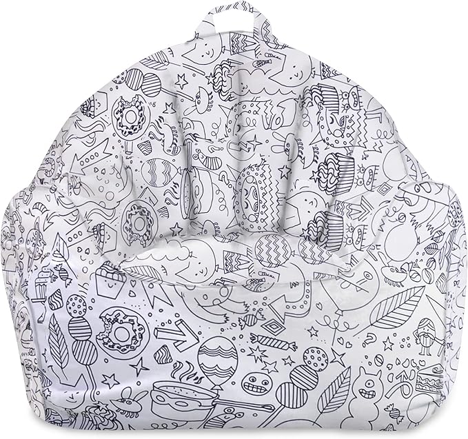 Posh Creations Structured Comfy Bean Bag Chair for Gaming, Reading, and Watching TV, Malibu Lounge, Canvas Coloring Fabric - Creatures - LeafyLoom