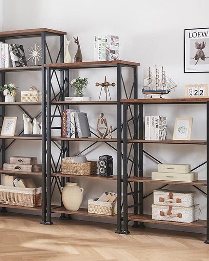 HOMBAZAAR Bookshelf, 4-Tier Industrial Bookshelf, Etagere Bookcases and Bookshelves, Tall Bookshelf Storage Organizer, Freestanding Bookshelf for Living Room, Bedroom and Home Office, Brown - LeafyLoom