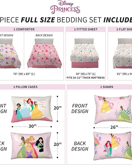 Disney Princess Kids Bedding Super Soft Comforter and Sheet Set with Sham, 7 Piece Full Size, "Official" Disney Product By Franco (PRINTS MAY VARY) - LeafyLoom