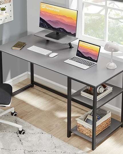 GreenForest Computer Home Office Desk with Monitor Stand and Reversible Storage Shelves,55 inch Modern Simple Writing Study PC Work Table,Grey - LeafyLoom