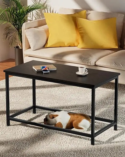SAYGOER Small Black Coffee Table Simple Modern Open Design Rectangular Minimalist Center Table for Living Room Small Spaces, Easy Assembly, 31.5 x 15.7 x 17.7, Black - LeafyLoom
