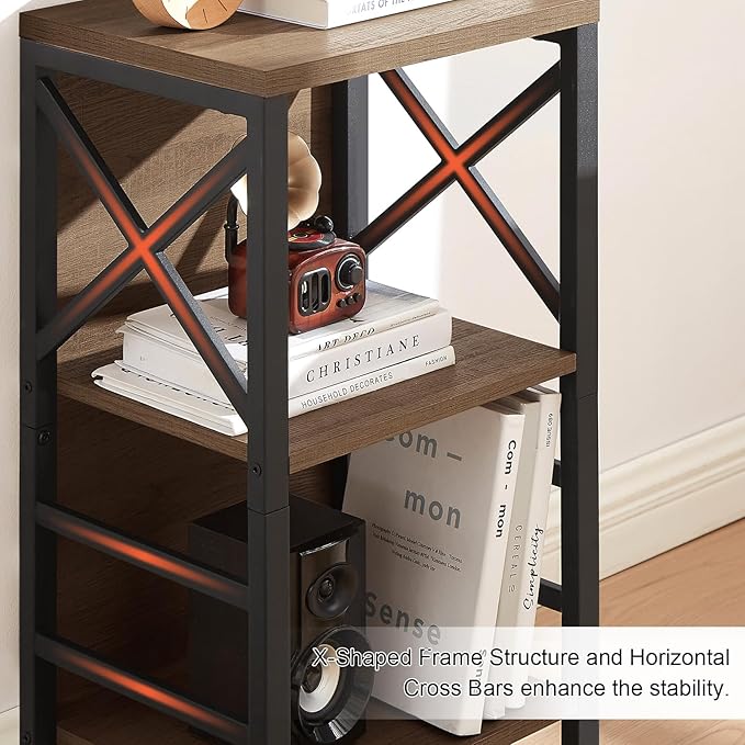 Bookcase, Industrial Small Bookshelf,3-Tier Bookcase Storage Organizer, Small Book Shelf for Small Spaces, Living Room, Bedroom and Home Office, Brown - LeafyLoom