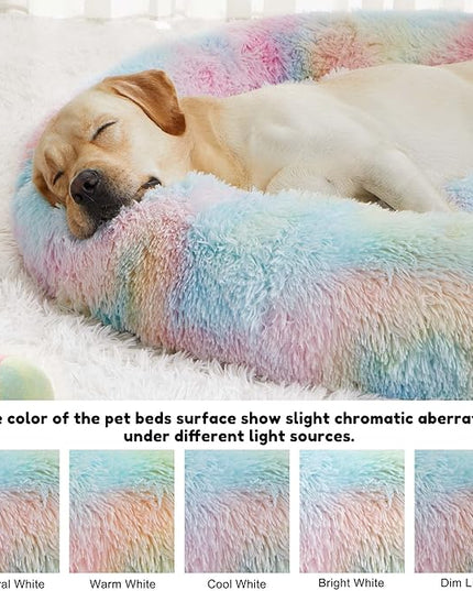 WESTERN HOME WH Calming Dog & Cat Donut Cuddler, Anti-Anxiety Warming Cozy Soft Round Bed, Fluffy Faux Fur Plush Cushion for Small Medium Dogs and Cats WESTERNHOME