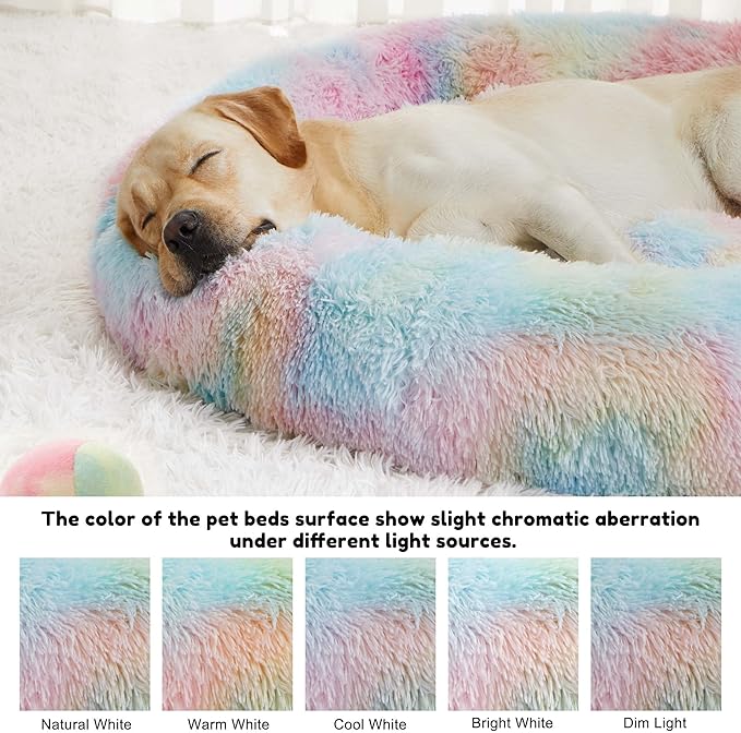 WESTERN HOME WH Calming Dog & Cat Donut Cuddler, Anti-Anxiety Warming Cozy Soft Round Bed, Fluffy Faux Fur Plush Cushion for Small Medium Dogs and Cats WESTERNHOME